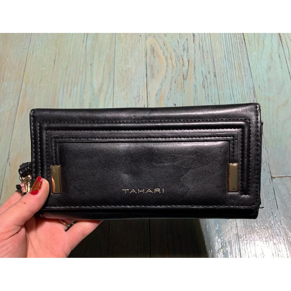 Tahari Black Leather Wallet with Pink Interior
